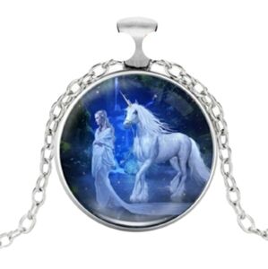 Unicorn and magical mystical woman of the forest chain and pendant fairycore